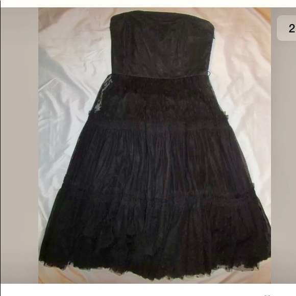 ANTHRO chiffon polka dot boned strapless dress 8 - Picture 2 of 7